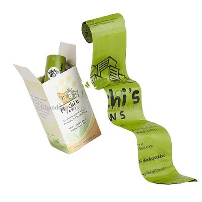 Amigable al medio ambiente 100% biodegradable y compostable Mayorista de mascotas Bolsas de caca de perros Bolsas de basura de perros Logotipo OEM sostenible Acepta 15 micrones BPI