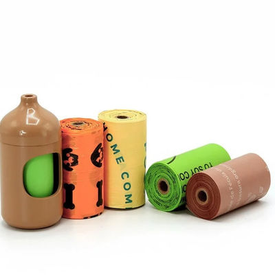 Green Pla Compostable Biodegradable de la cuerda de tracción de la caca de perro de la bolsa de basura de maíz almidón Sostenible OEM Logotipo acepta el color personalizado BPI